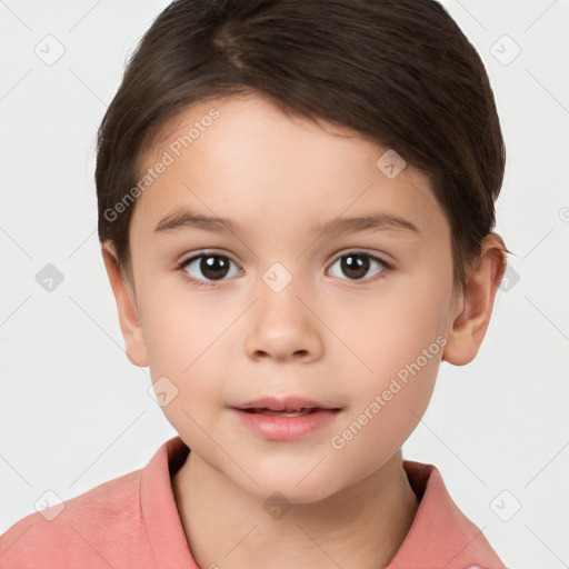 Neutral white child female with short  brown hair and brown eyes