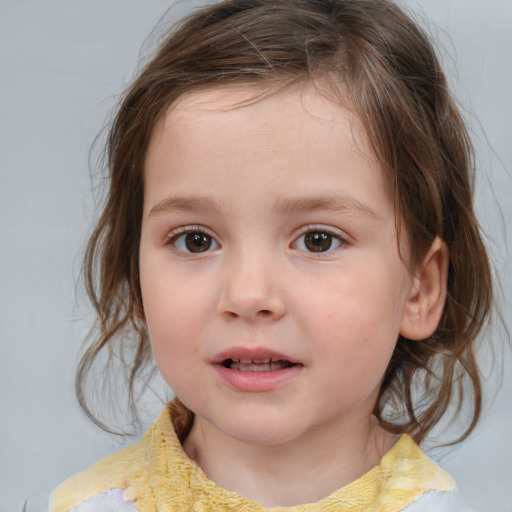 Neutral white child female with medium  brown hair and brown eyes