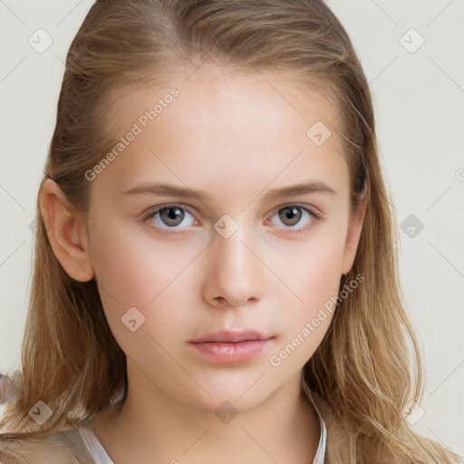 Neutral white child female with long  brown hair and brown eyes