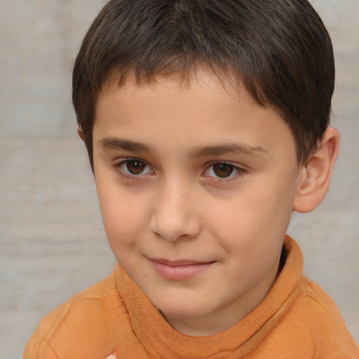 Joyful white child male with short  brown hair and brown eyes