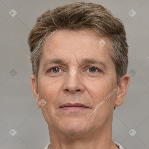 Neutral white adult male with short  brown hair and brown eyes