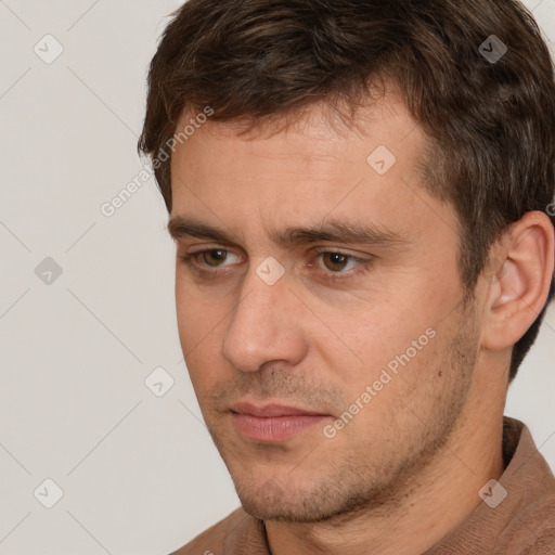 Neutral white adult male with short  brown hair and brown eyes