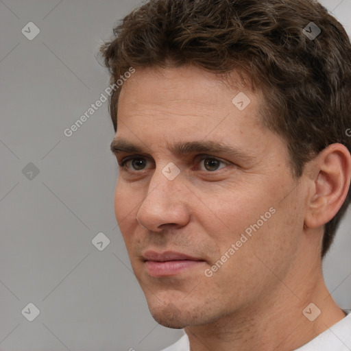 Neutral white adult male with short  brown hair and brown eyes