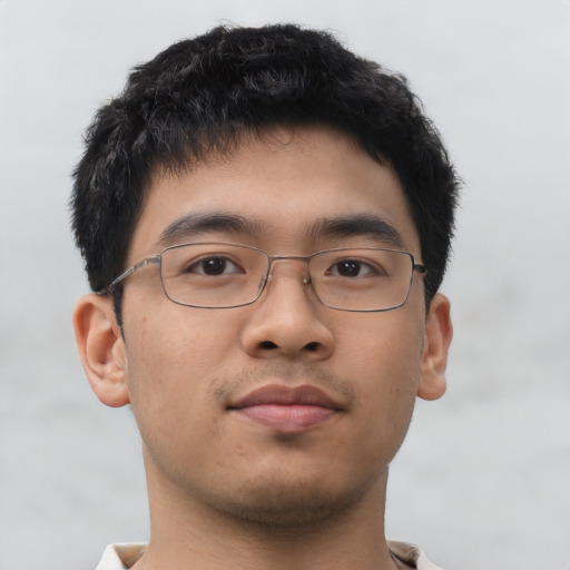 Neutral asian young-adult male with short  brown hair and brown eyes