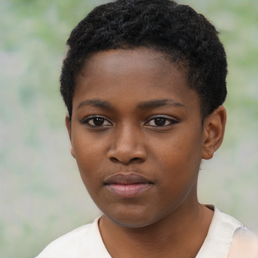 Neutral black child female with short  brown hair and brown eyes