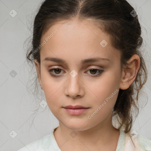 Neutral white child female with medium  brown hair and brown eyes