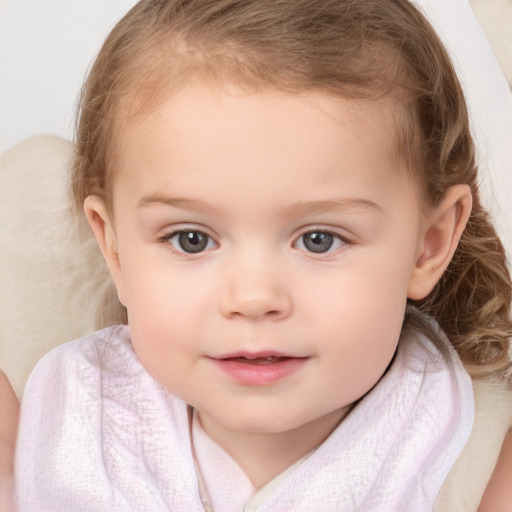 Neutral white child female with medium  brown hair and grey eyes