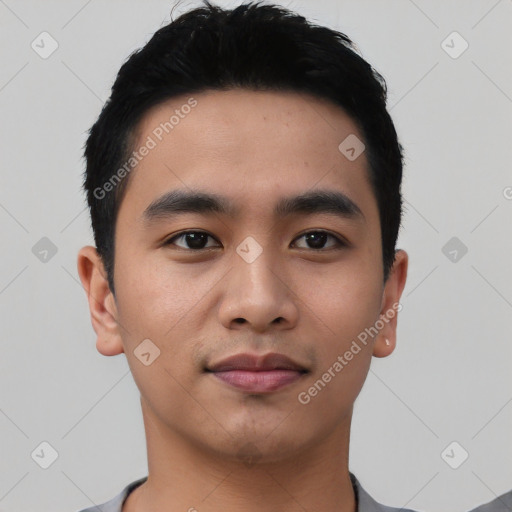 Neutral asian young-adult male with short  black hair and brown eyes