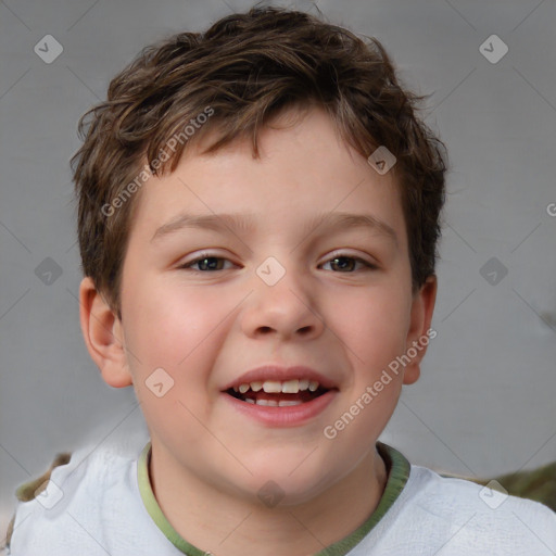 Joyful white child male with short  brown hair and brown eyes