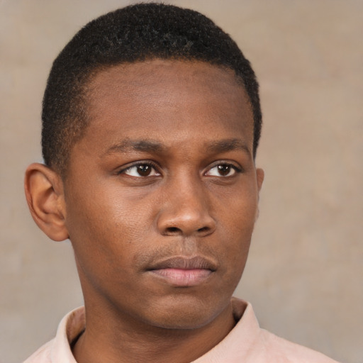 Neutral black young-adult male with short  brown hair and brown eyes