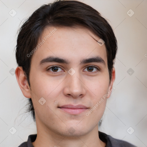 Neutral white young-adult male with medium  brown hair and brown eyes