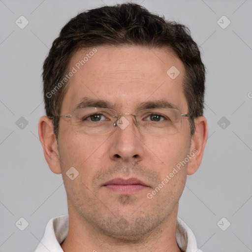 Neutral white adult male with short  brown hair and brown eyes