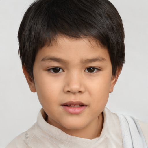 Neutral asian child male with short  brown hair and brown eyes