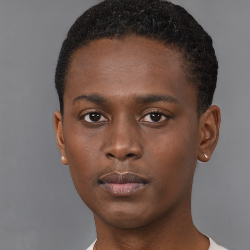 Neutral black young-adult male with short  brown hair and brown eyes