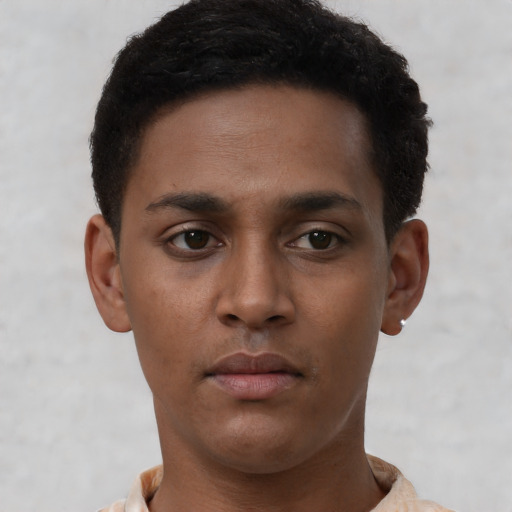 Neutral black young-adult male with short  brown hair and brown eyes