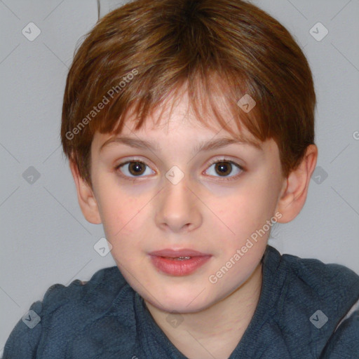 Neutral white child female with short  brown hair and brown eyes