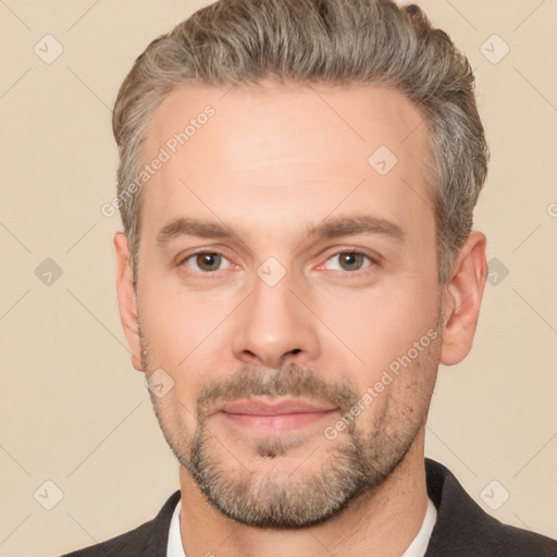 Neutral white adult male with short  brown hair and brown eyes