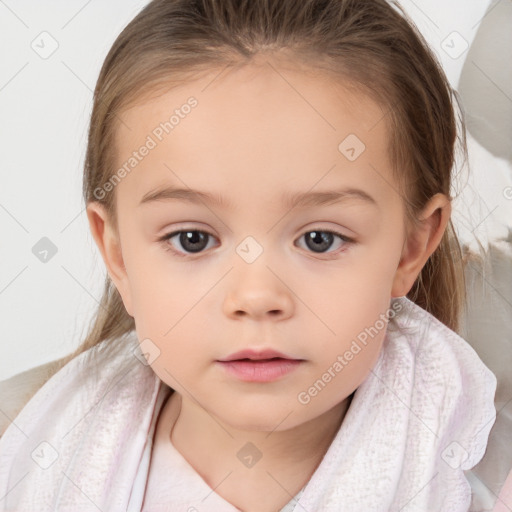 Neutral white child female with medium  brown hair and brown eyes