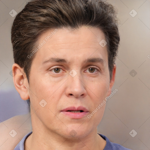 Neutral white adult male with short  brown hair and brown eyes