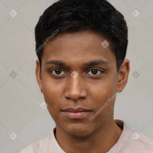 Neutral black young-adult male with short  brown hair and brown eyes