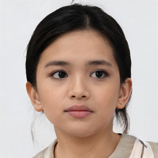 Neutral asian child female with medium  brown hair and brown eyes