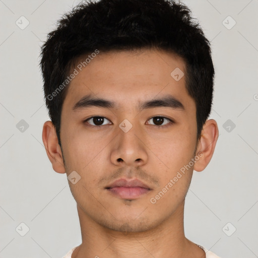 Neutral asian young-adult male with short  black hair and brown eyes