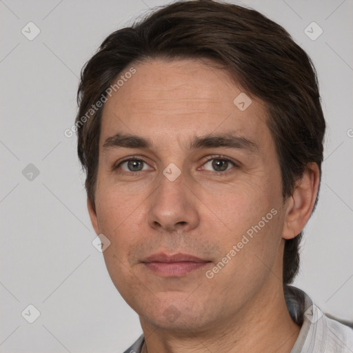 Neutral white adult male with short  brown hair and brown eyes