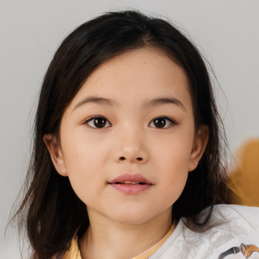 Neutral asian child female with medium  brown hair and brown eyes