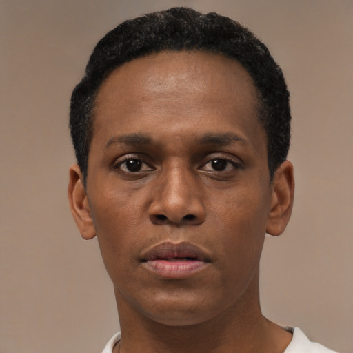 Neutral black young-adult male with short  brown hair and brown eyes