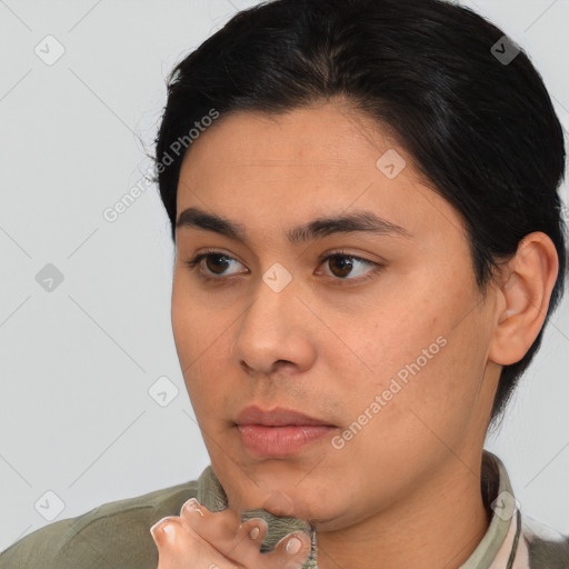 Neutral asian young-adult male with short  black hair and brown eyes