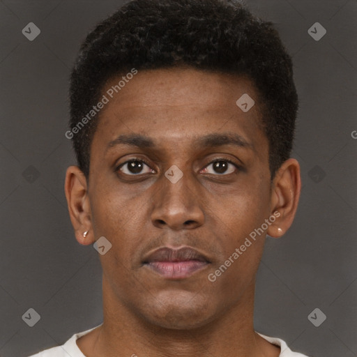 Neutral black young-adult male with short  brown hair and brown eyes