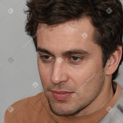 Neutral white adult male with short  brown hair and brown eyes