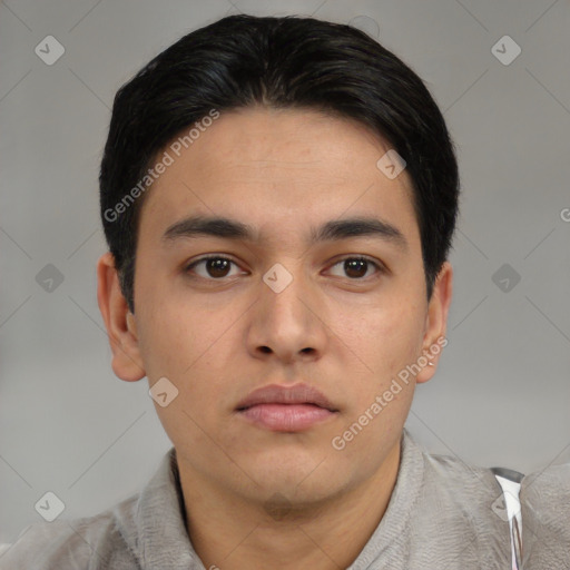 Neutral asian young-adult male with short  black hair and brown eyes