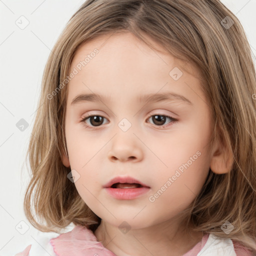 Neutral white child female with medium  brown hair and brown eyes