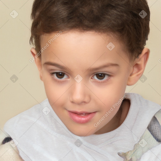 Joyful white child male with short  brown hair and brown eyes