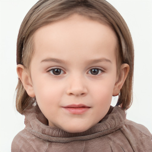 Neutral white child female with medium  brown hair and grey eyes