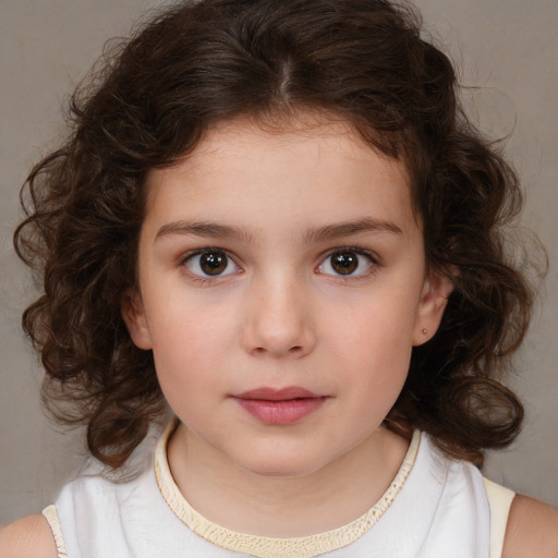 Neutral white child female with medium  brown hair and brown eyes