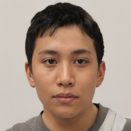 Neutral asian young-adult male with short  black hair and brown eyes