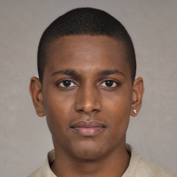 Neutral black young-adult male with short  brown hair and brown eyes