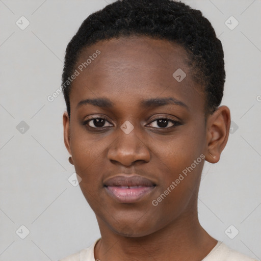 Neutral black young-adult female with short  brown hair and brown eyes