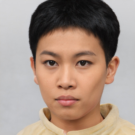 Neutral asian young-adult male with short  black hair and brown eyes