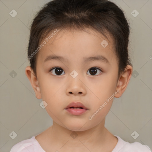 Neutral white child female with short  brown hair and brown eyes