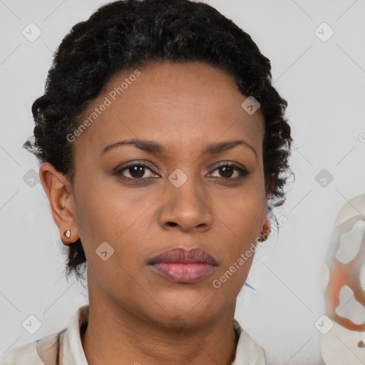 Neutral black young-adult female with short  brown hair and brown eyes