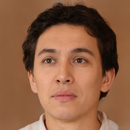 Neutral asian young-adult male with short  brown hair and brown eyes
