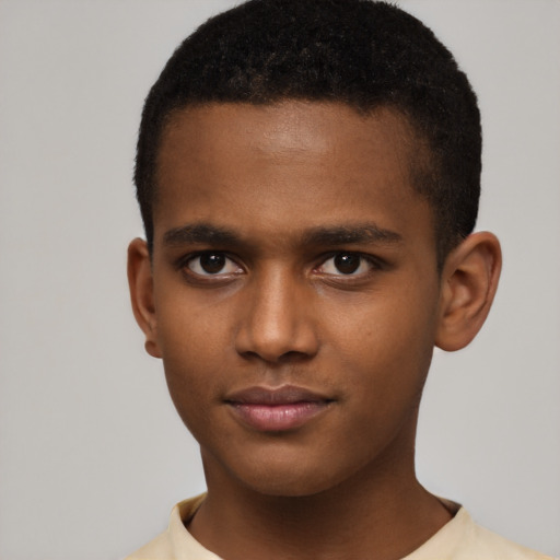 Neutral black young-adult male with short  brown hair and brown eyes