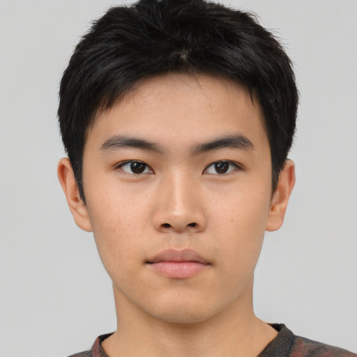 Neutral asian young-adult male with short  black hair and brown eyes