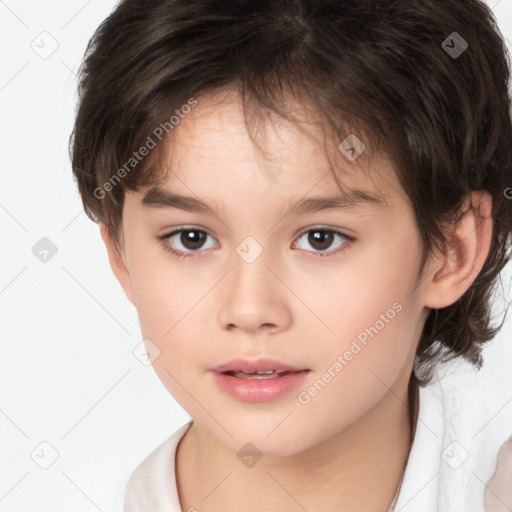 Neutral white child female with short  brown hair and brown eyes