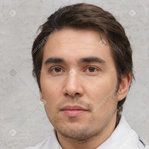 Neutral white adult male with short  brown hair and brown eyes