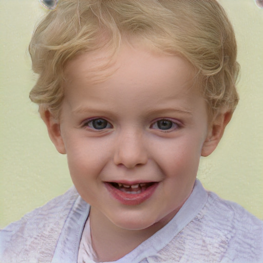 Joyful white child female with short  brown hair and grey eyes