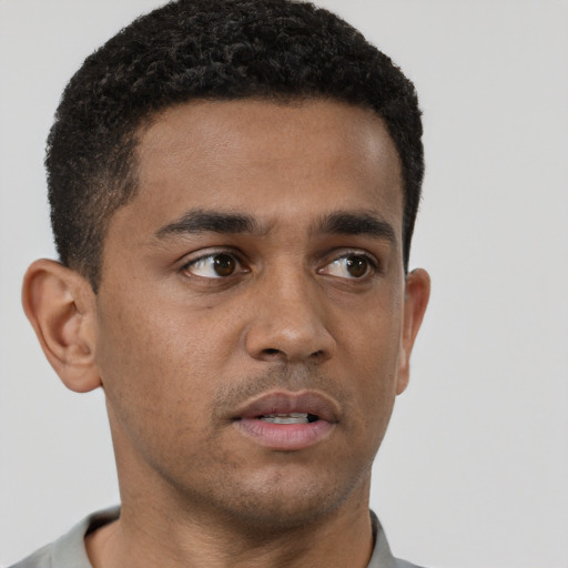 Neutral black young-adult male with short  brown hair and brown eyes